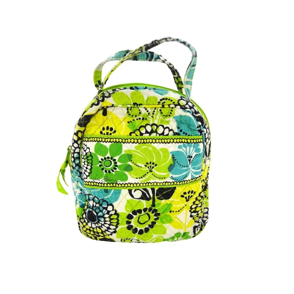 Vera Bradley Limes Up Floral Quilted Cotton Lunch Tote Green Yellow Blue Black